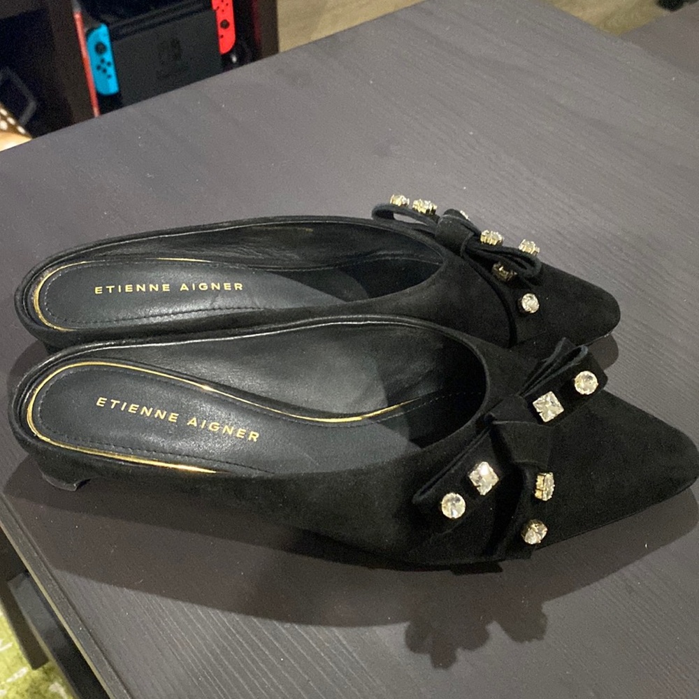 Etienne Aigner Black Suede Mules sz 7